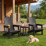 HDPE Adirondack Chair with Cup Holder and Wooden Texture for Patio