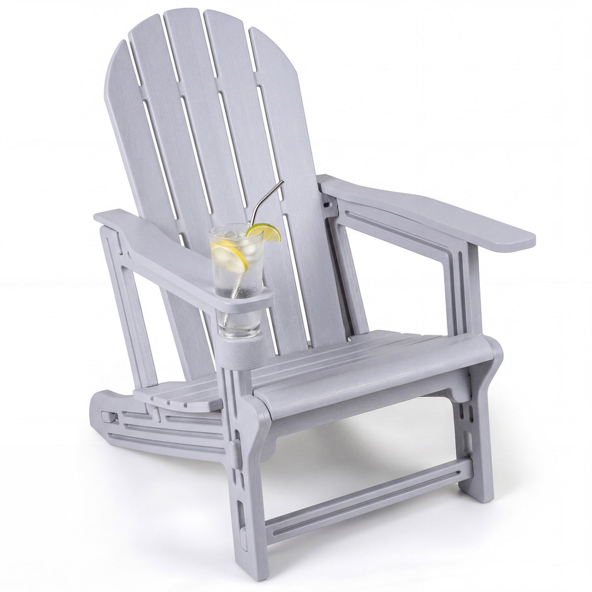 HDPE Adirondack Chair with Cup Holder and Wooden Texture for Patio