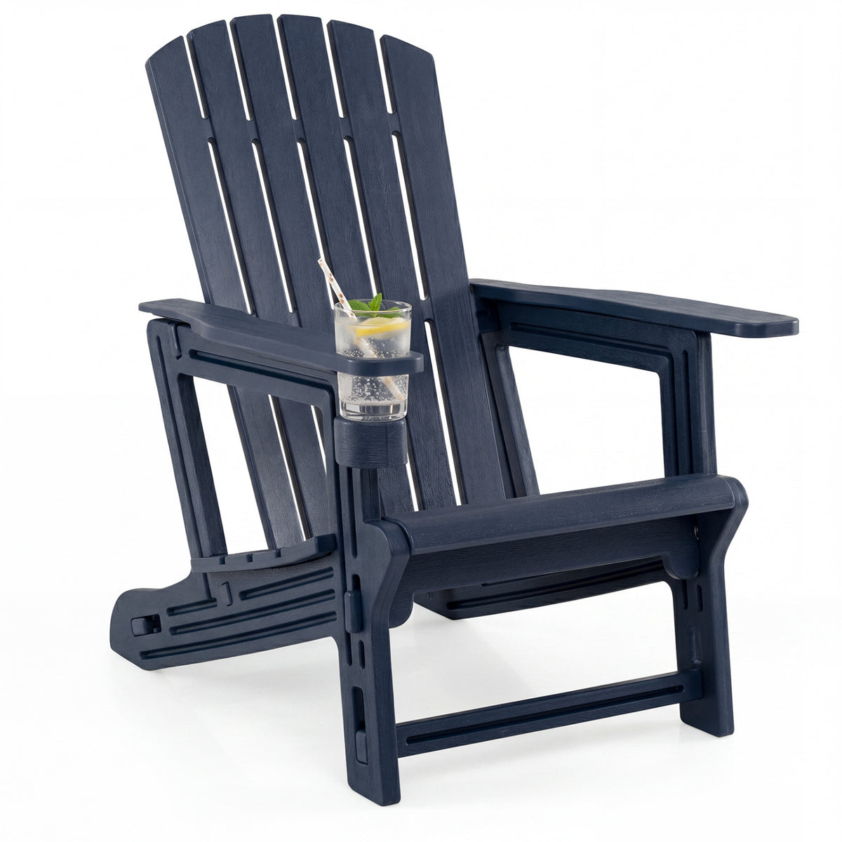 HDPE Adirondack Chair with Cup Holder and Wood-Like Texture High Back for Garden