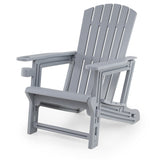 HDPE Adirondack Chair with Cup Holder and Wood-Like Texture High Back for Garden