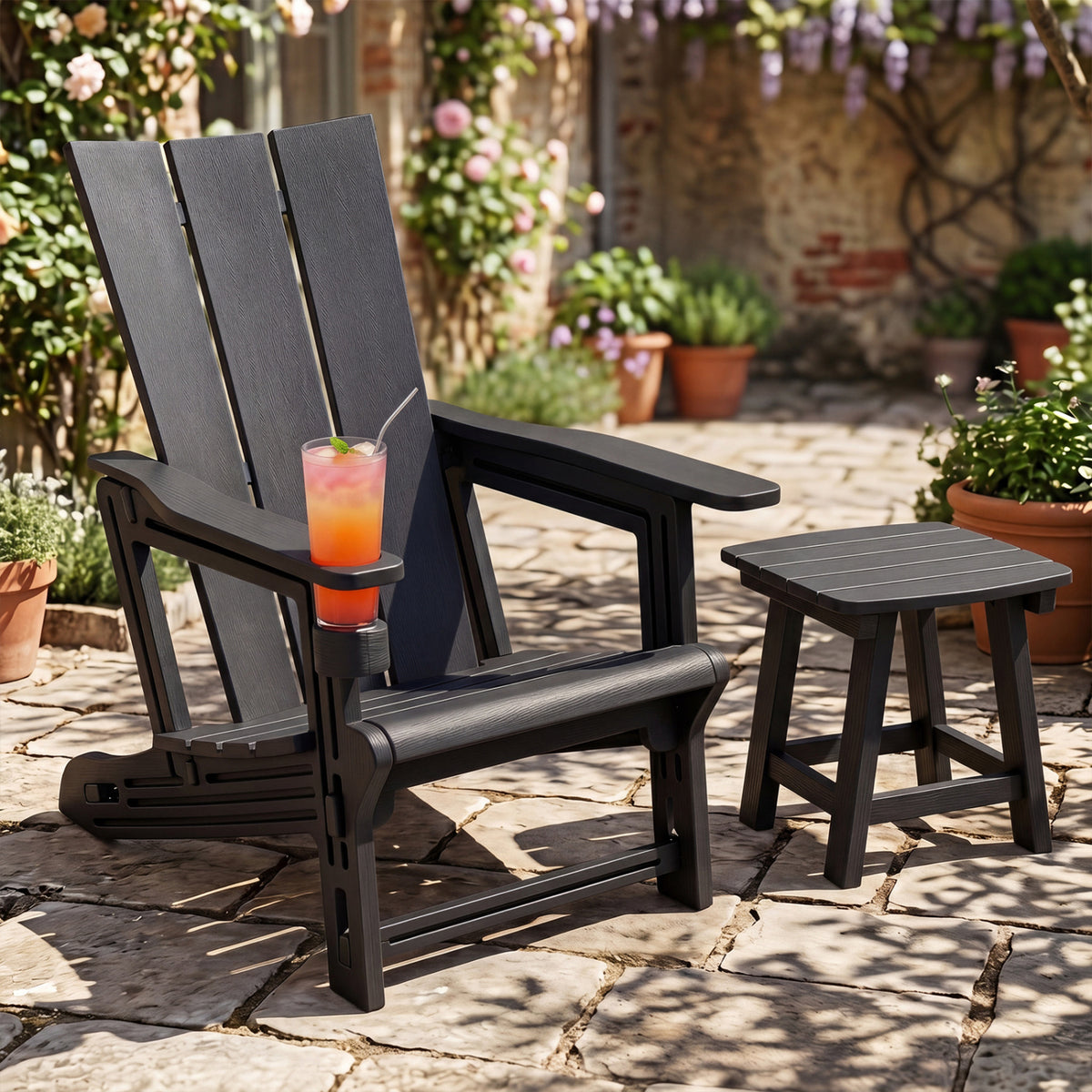 HDPE Outdoor Adirondack Chairs with Cup Holder
