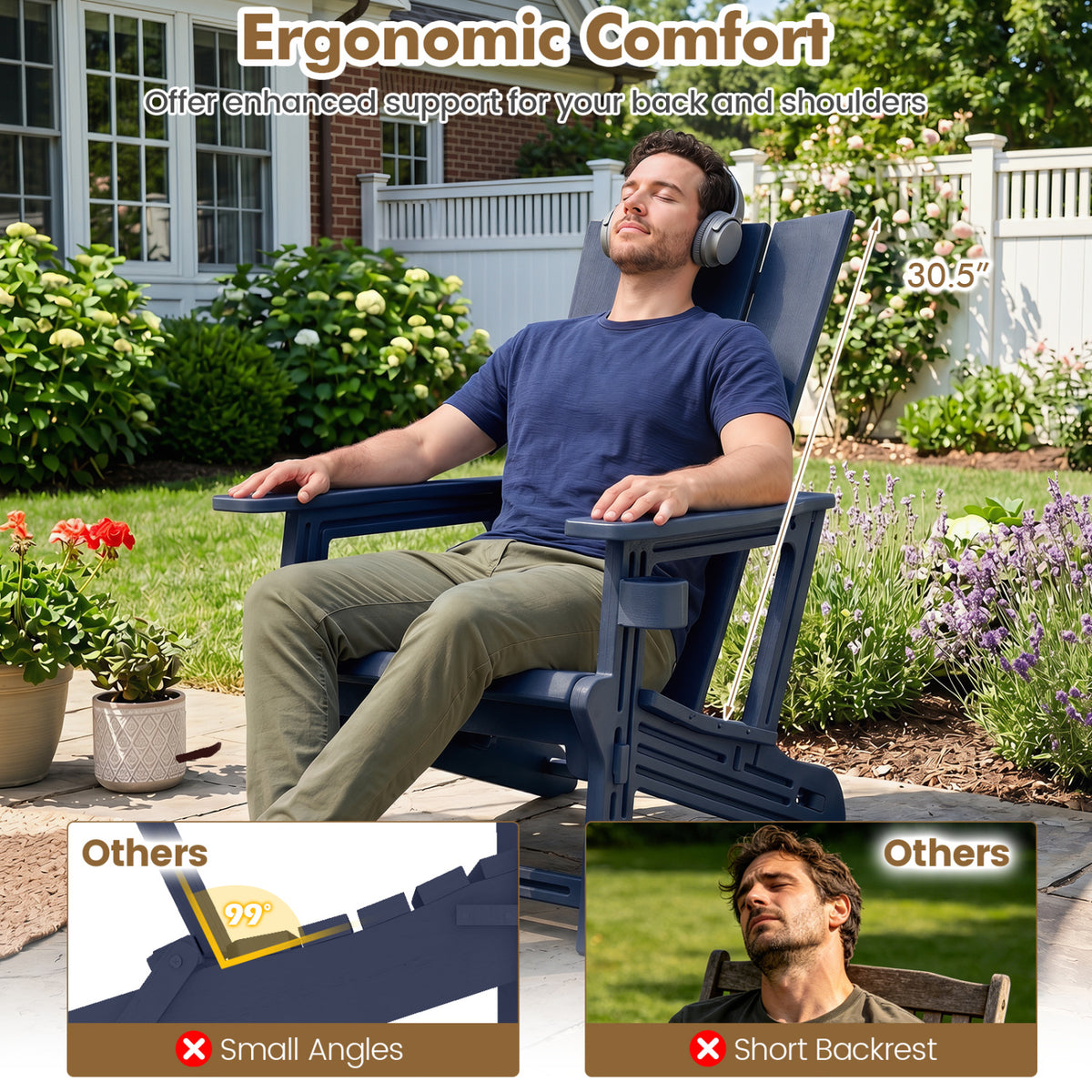 HDPE Outdoor Adirondack Chairs with Cup Holder