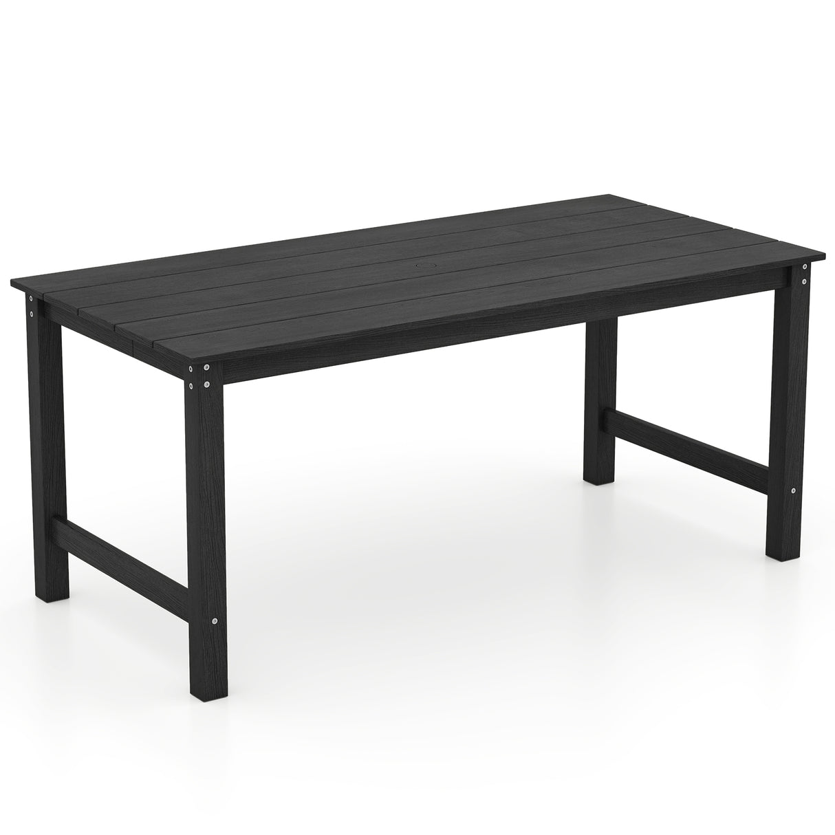 HDPE Outdoor Dining Table for 6 Person with Wood-Like Tabletop and Umbrella Hole