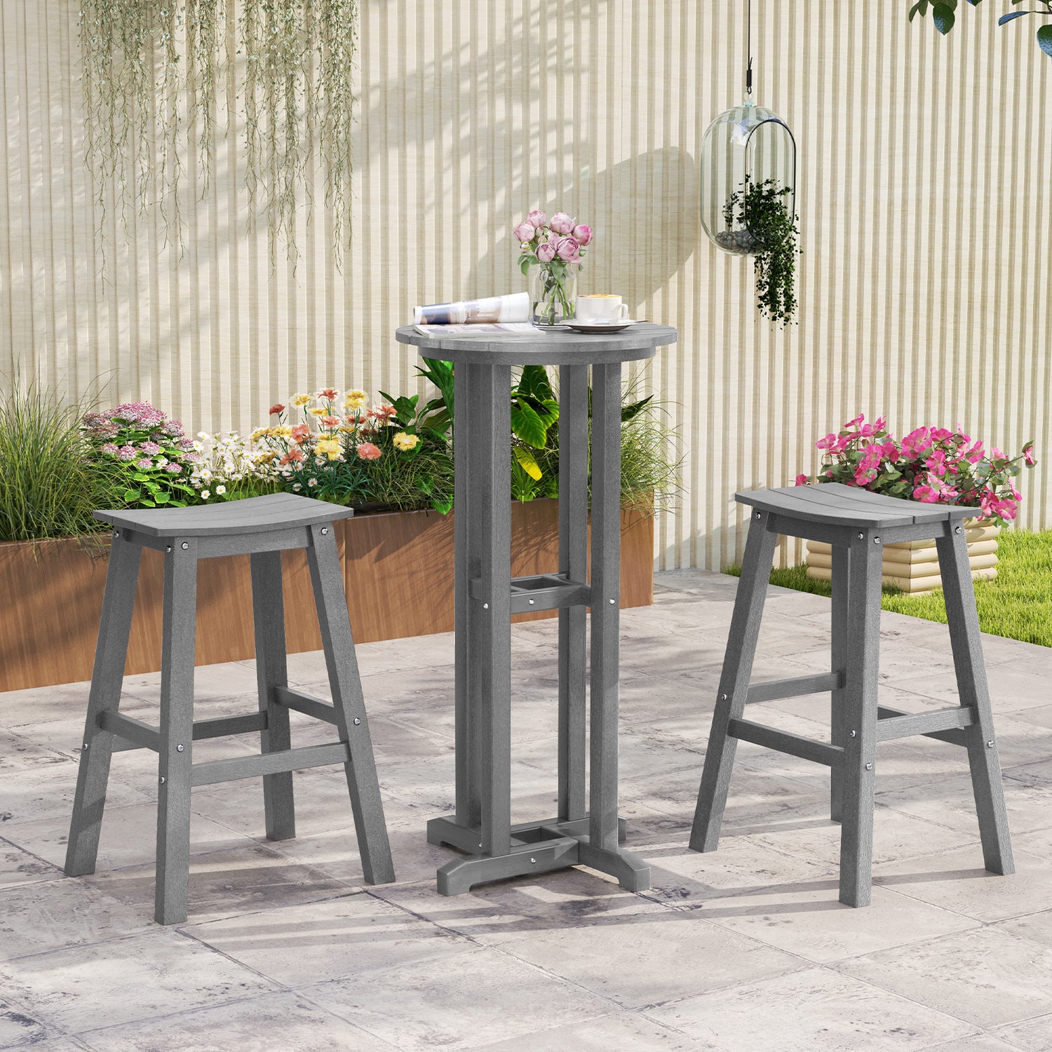 29 Inch HDPE Patio Bar Stool Set of 2 Armless Saddle Stools