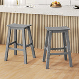 29 Inch HDPE Patio Bar Stool Set of 2 Armless Saddle Stools