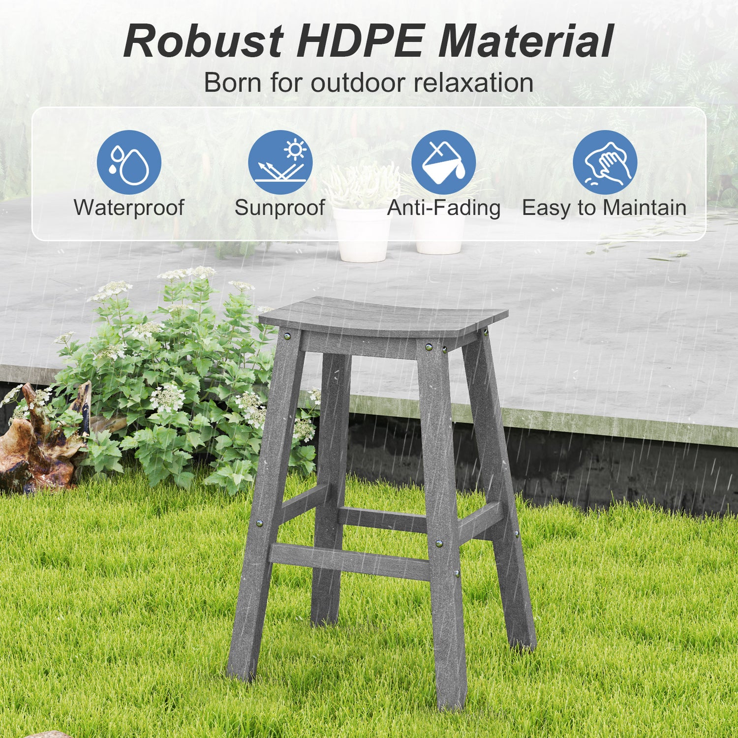 29 Inch HDPE Patio Bar Stool Set of 2 Armless Saddle Stools