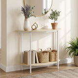 Half Moon Console Table 40 inch 2-Tier Entryway Table with Storage Shelf-Oak