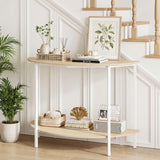 Half Moon Console Table 40 inch 2-Tier Entryway Table with Storage Shelf-Oak