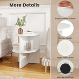 Half Round End Table with Open Shelves for Small Space-White