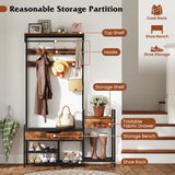 70 Inch Hall Tree with Shoe Storage Bench Freestanding Coat Rack-Rustic Brown