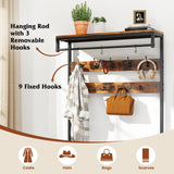 70 Inch Hall Tree with Shoe Storage Bench Freestanding Coat Rack-Rustic Brown