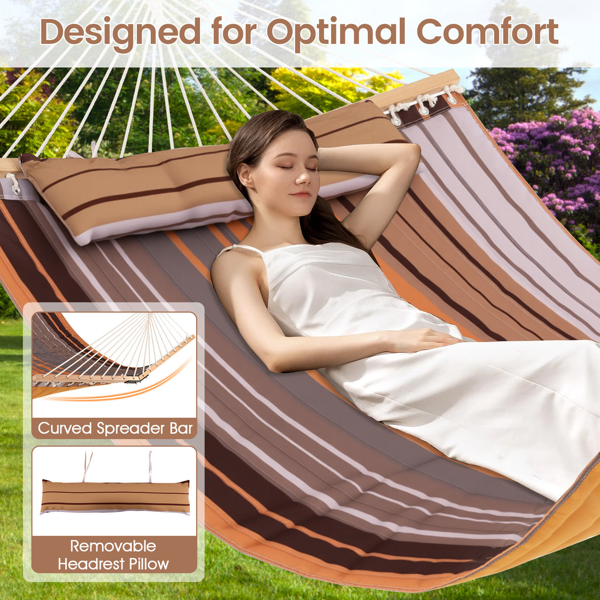 Patio Hammock Foldable Portable Swing Chair Bed with Detachable Pillow