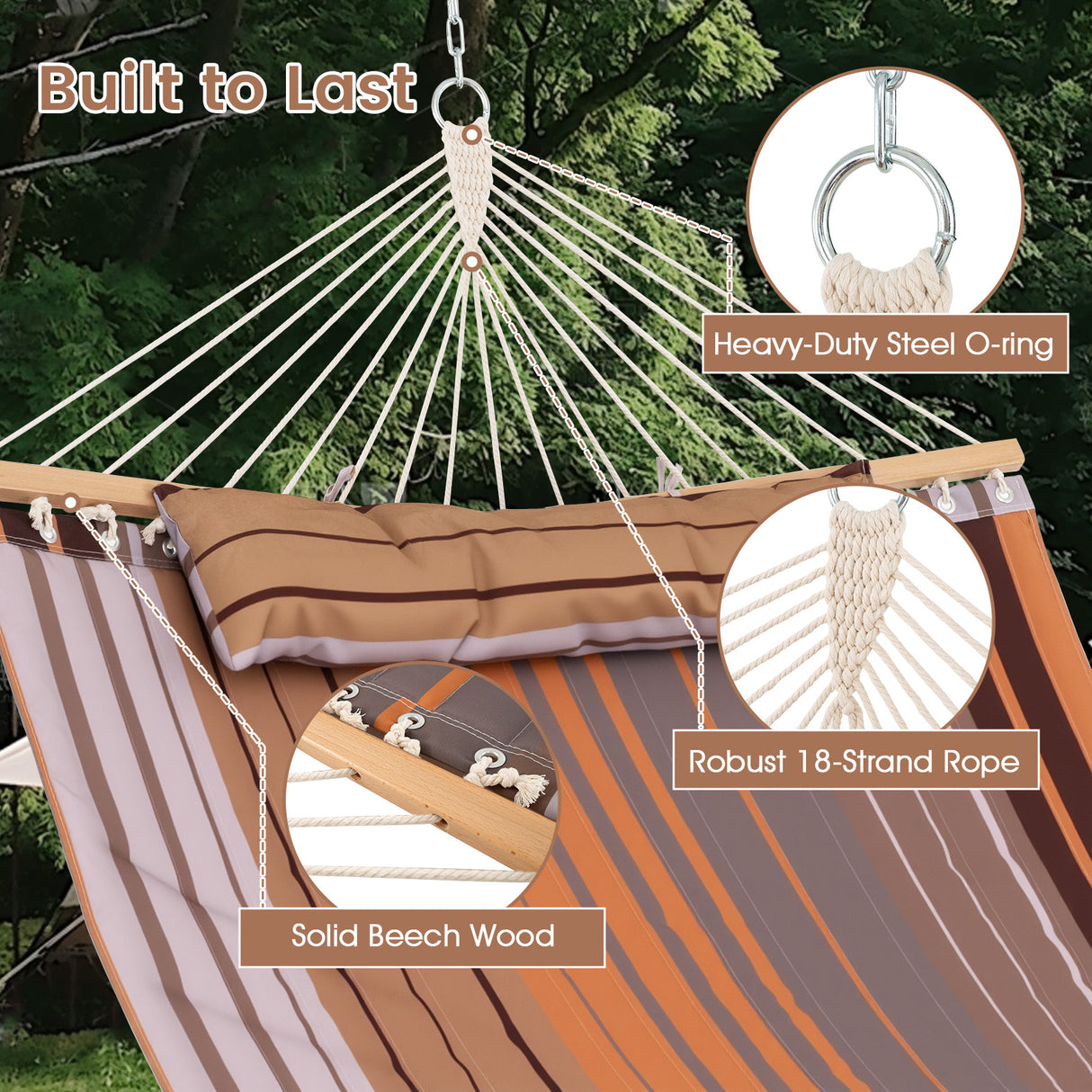 Patio Hammock Foldable Portable Swing Chair Bed with Detachable Pillow