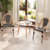 Hand-Woven PE Wicker Outdoor French Bistro Chairs Set of 2