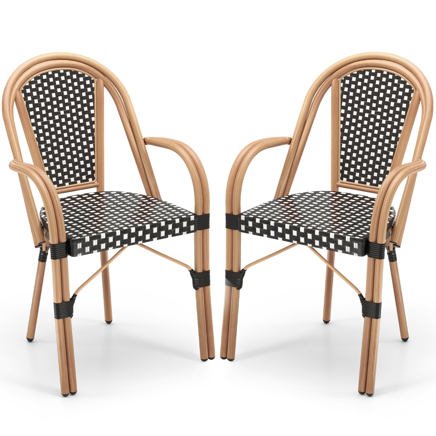 Hand-Woven PE Wicker Outdoor French Bistro Chairs Set of 2
