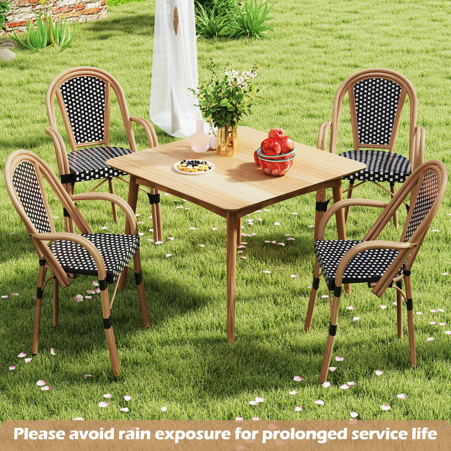 Hand-Woven PE Wicker Outdoor French Bistro Chairs Set of 2
