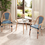 Hand-Woven PE Wicker Outdoor French Bistro Chairs Set of 2