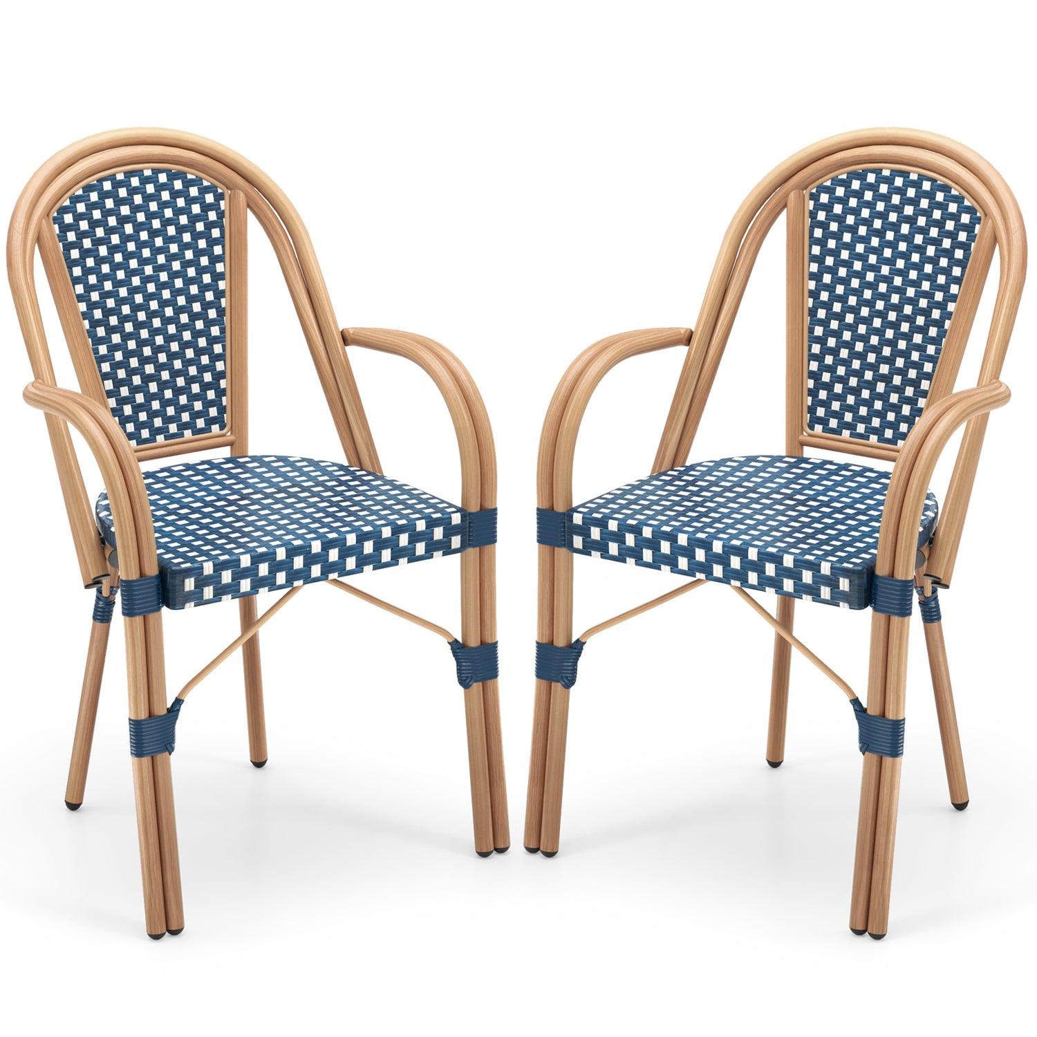 Hand-Woven PE Wicker Outdoor French Bistro Chairs Set of 2