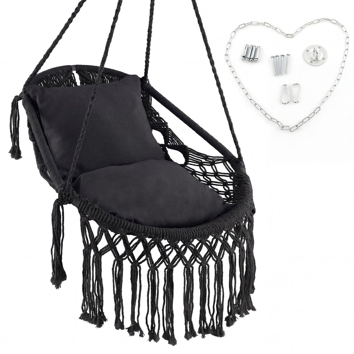Hanging Hammock Chair with Soft Seat Cushions and Sturdy Rope Chain