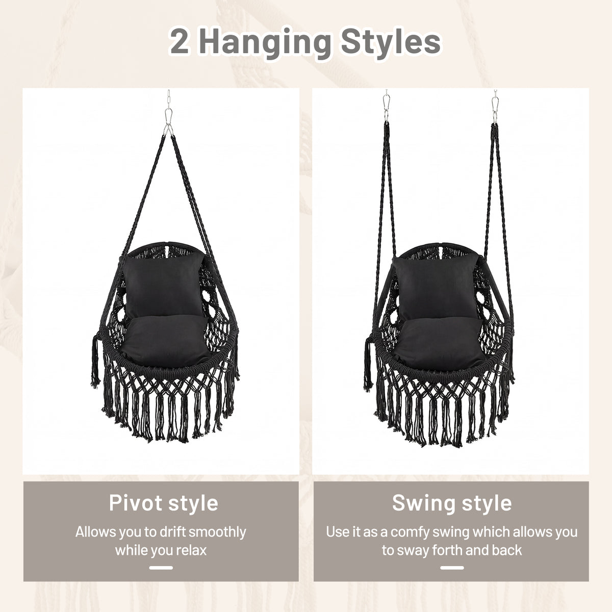 Hanging Hammock Chair with Soft Seat Cushions and Sturdy Rope Chain