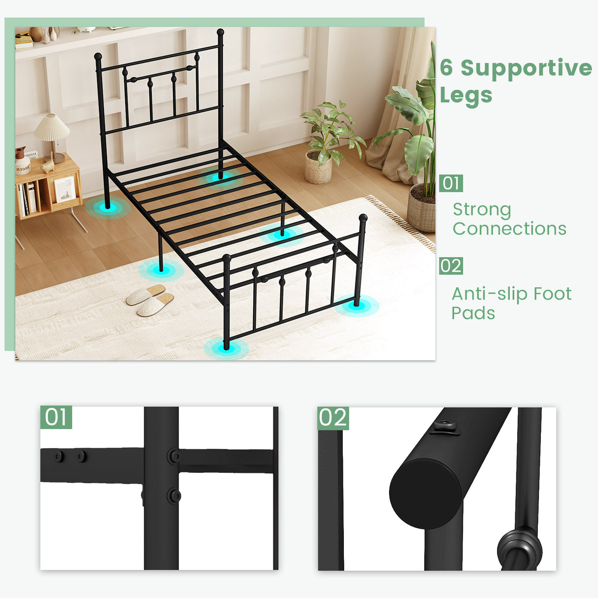 Full/Queen/Twin Size Heavy-duty Metal Bed Frame with Headboard