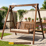 Heavy-Duty Carbonized Fir Wood Swing Frame with Reinforced Bars and 2 Hanging Rings-Brown