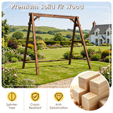 Heavy-Duty Carbonized Fir Wood Swing Frame with Reinforced Bars and 2 Hanging Rings-Brown