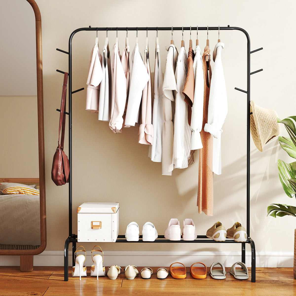 Heavy Duty Clothes Rack 50-Inch Wide Metal Garment Wardrobe Rack-Black