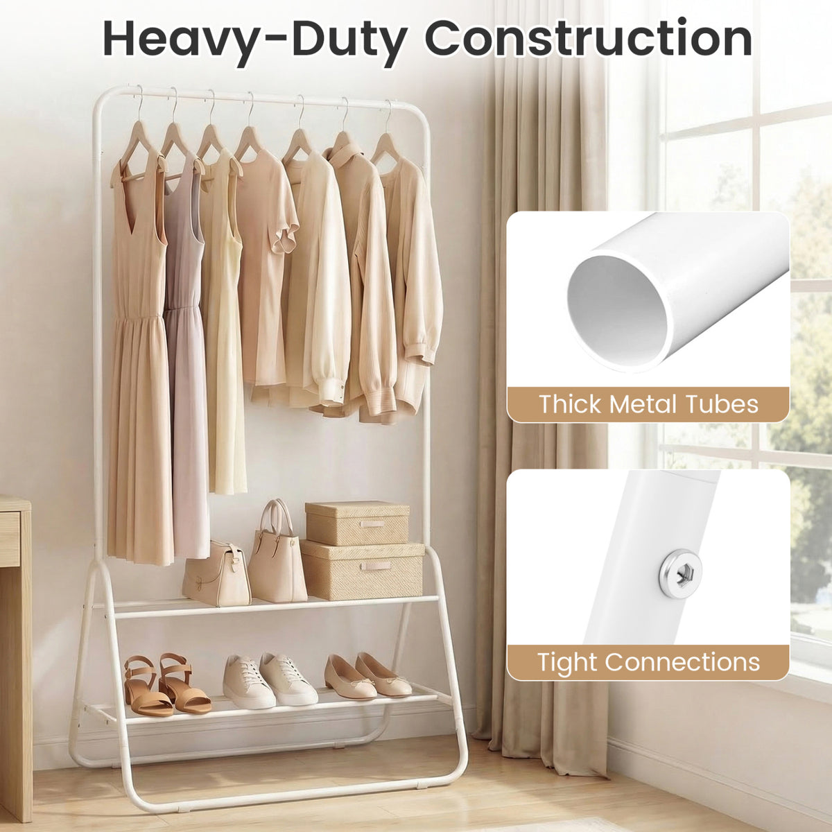 Heavy Duty Clothes Rack with Hanging Rod and Storage Shelves