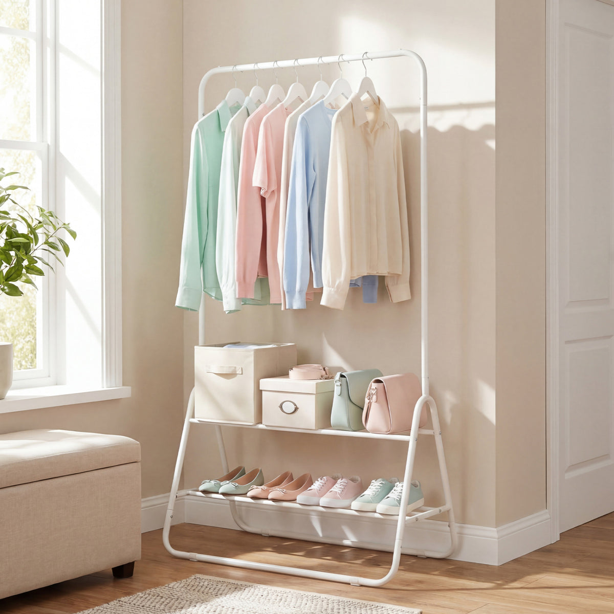Heavy Duty Clothes Rack with Hanging Rod and Storage Shelves