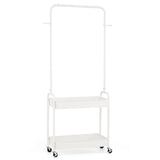 Heavy-Duty Laundry Cart with Hanging Rod and 2 Storage Baskets for Bedroom