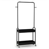 Heavy-Duty Laundry Cart with Hanging Rod and 2 Storage Baskets for Bedroom