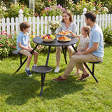 Heavy Duty Round Picnic Table for 4 with Iron Seats & Umbrella Hole-Black