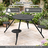 Heavy Duty Round Picnic Table for 4 with Iron Seats & Umbrella Hole-Black