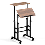 Height-adjustable Mobile Standing Desk with Split Top and Adjustable Angle