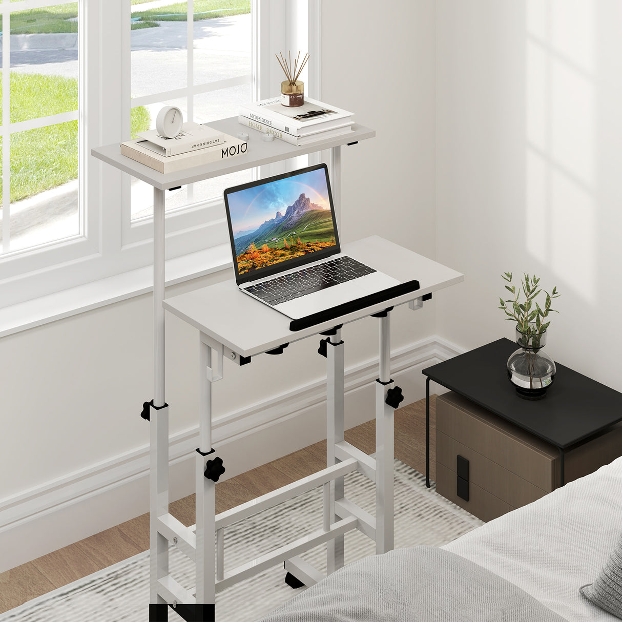 Height-adjustable Mobile Standing Desk with Split Top and Adjustable Angle