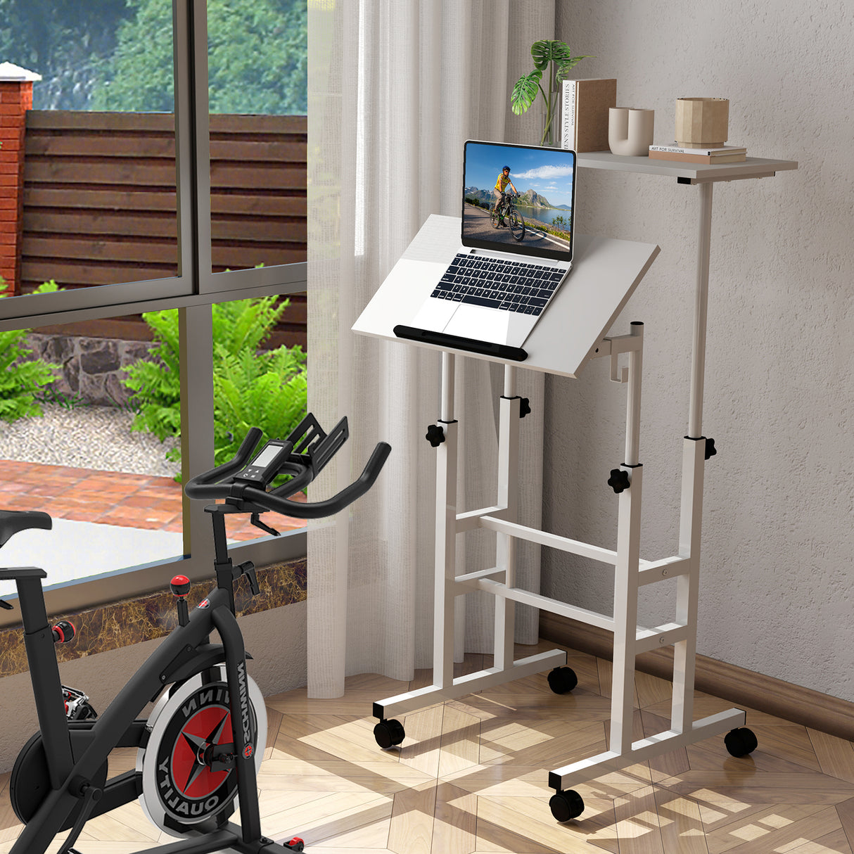 Height-adjustable Mobile Standing Desk with Split Top and Adjustable Angle