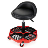 Height Adjustable Garage Seat with and PU Leather Seat Cushion-Blackred