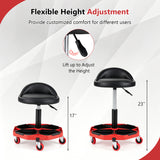 Height Adjustable Garage Seat with and PU Leather Seat Cushion-Blackred