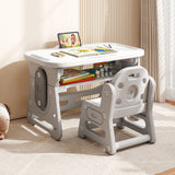 Height Adjustable Kids Table and Chair Set with Tiltable Whiteboard and Concave Shelf