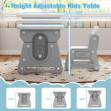 Height Adjustable Kids Table and Chair Set with Tiltable Whiteboard and Concave Shelf