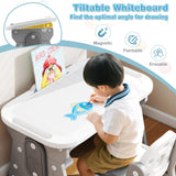 Height Adjustable Kids Table and Chair Set with Tiltable Whiteboard and Concave Shelf