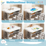 Height Adjustable Kids Table and Chair Set with Tiltable Whiteboard and Concave Shelf
