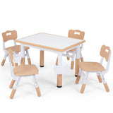 Height Adjustable  Kids Table and 4 Chairs Set with Graffiti Desktop and 2 Storage Baskets
