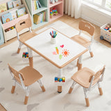 Height Adjustable  Kids Table and 4 Chairs Set with Graffiti Desktop and 2 Storage Baskets