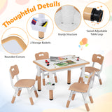 Height Adjustable  Kids Table and 4 Chairs Set with Graffiti Desktop and 2 Storage Baskets