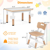 Height Adjustable  Kids Table and 4 Chairs Set with Graffiti Desktop and 2 Storage Baskets