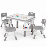 Height Adjustable  Kids Table and 4 Chairs Set with Graffiti Desktop and 2 Storage Baskets