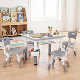 Height Adjustable  Kids Table and 4 Chairs Set with Graffiti Desktop and 2 Storage Baskets