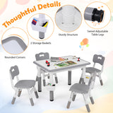 Height Adjustable  Kids Table and 4 Chairs Set with Graffiti Desktop and 2 Storage Baskets